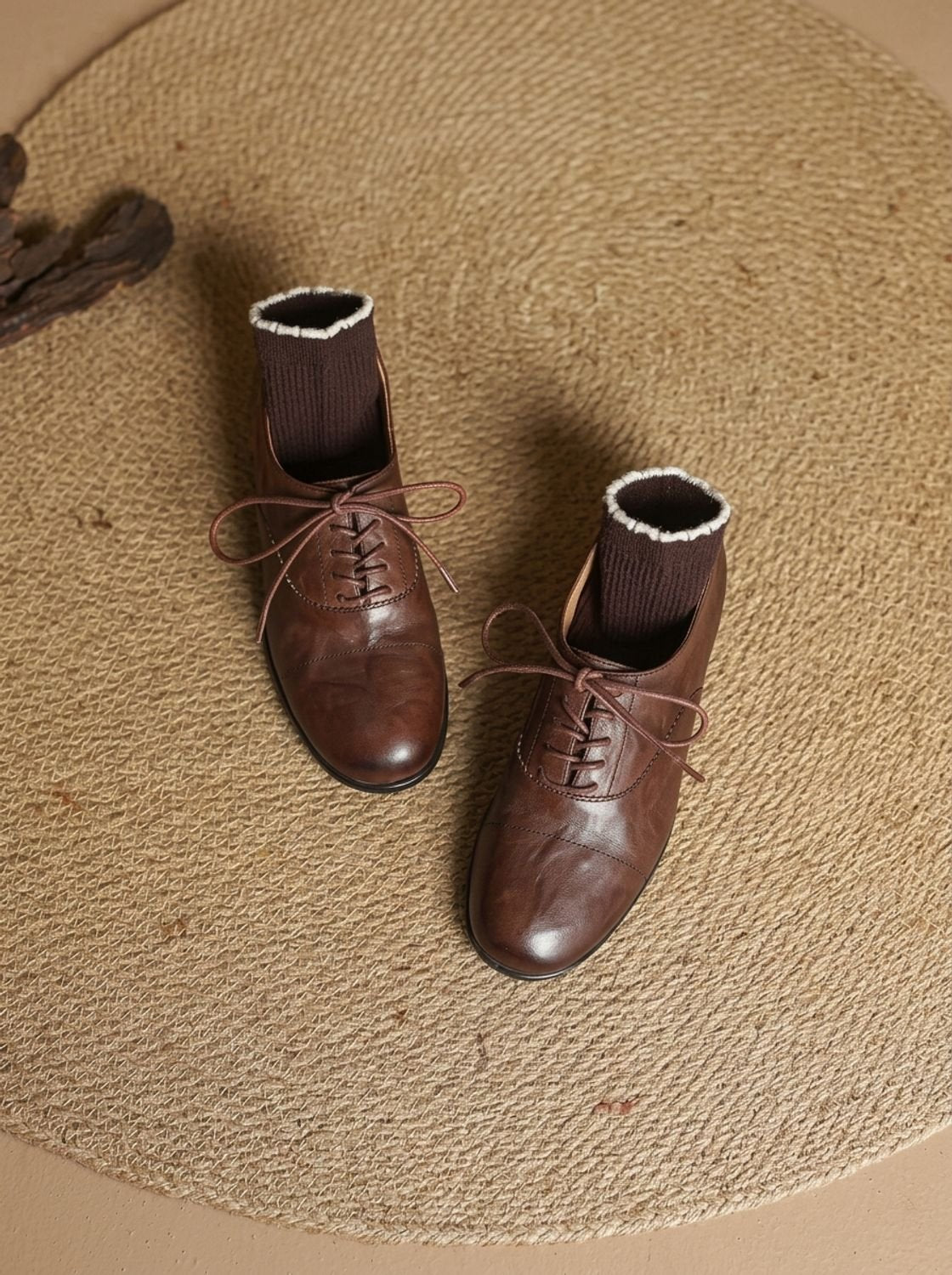 Emma | Women's Leather Lace-Up Cap Toe Oxford Flat Shoes
