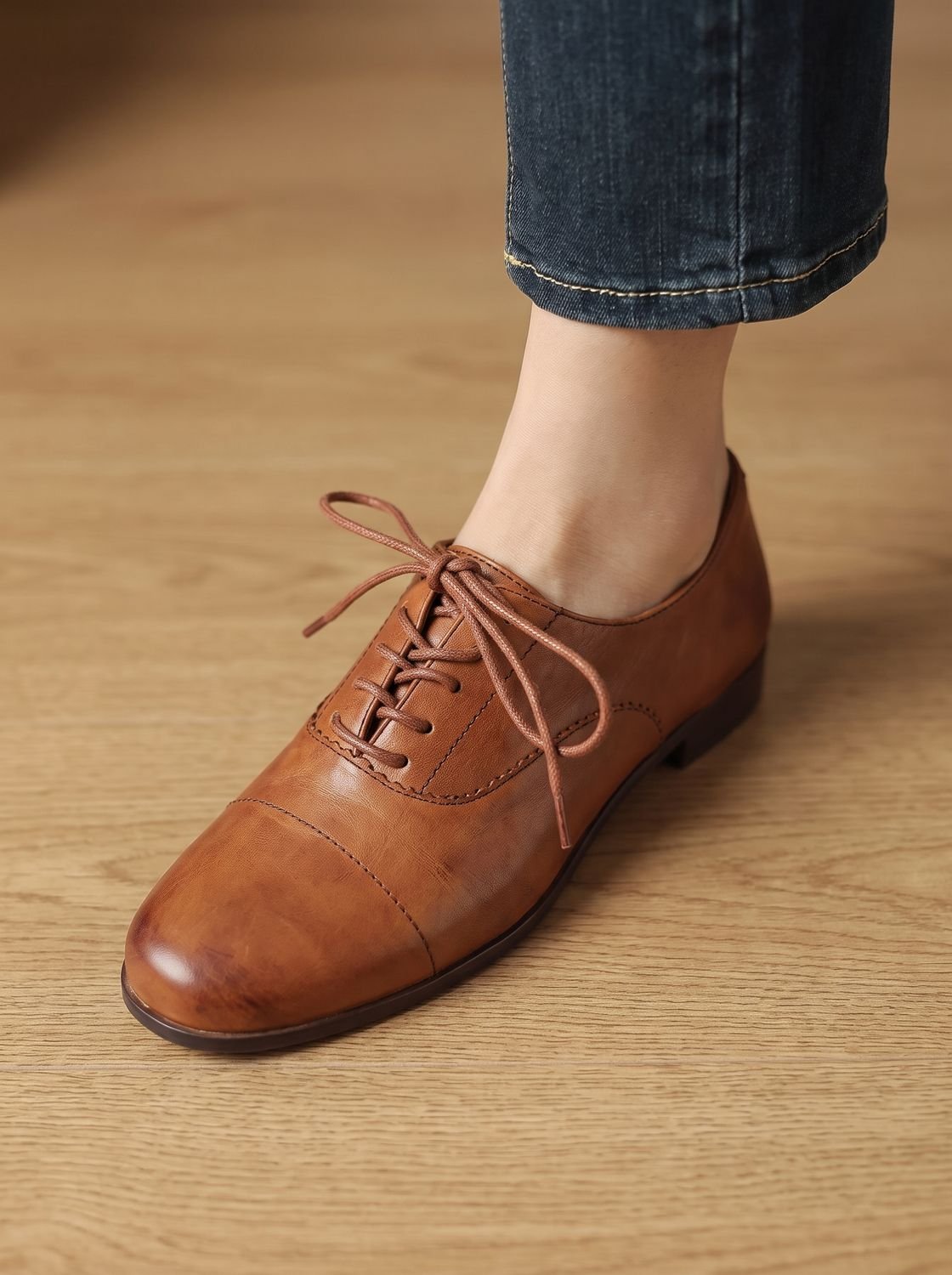 Emma | Women's Leather Lace-Up Cap Toe Oxford Flat Shoes