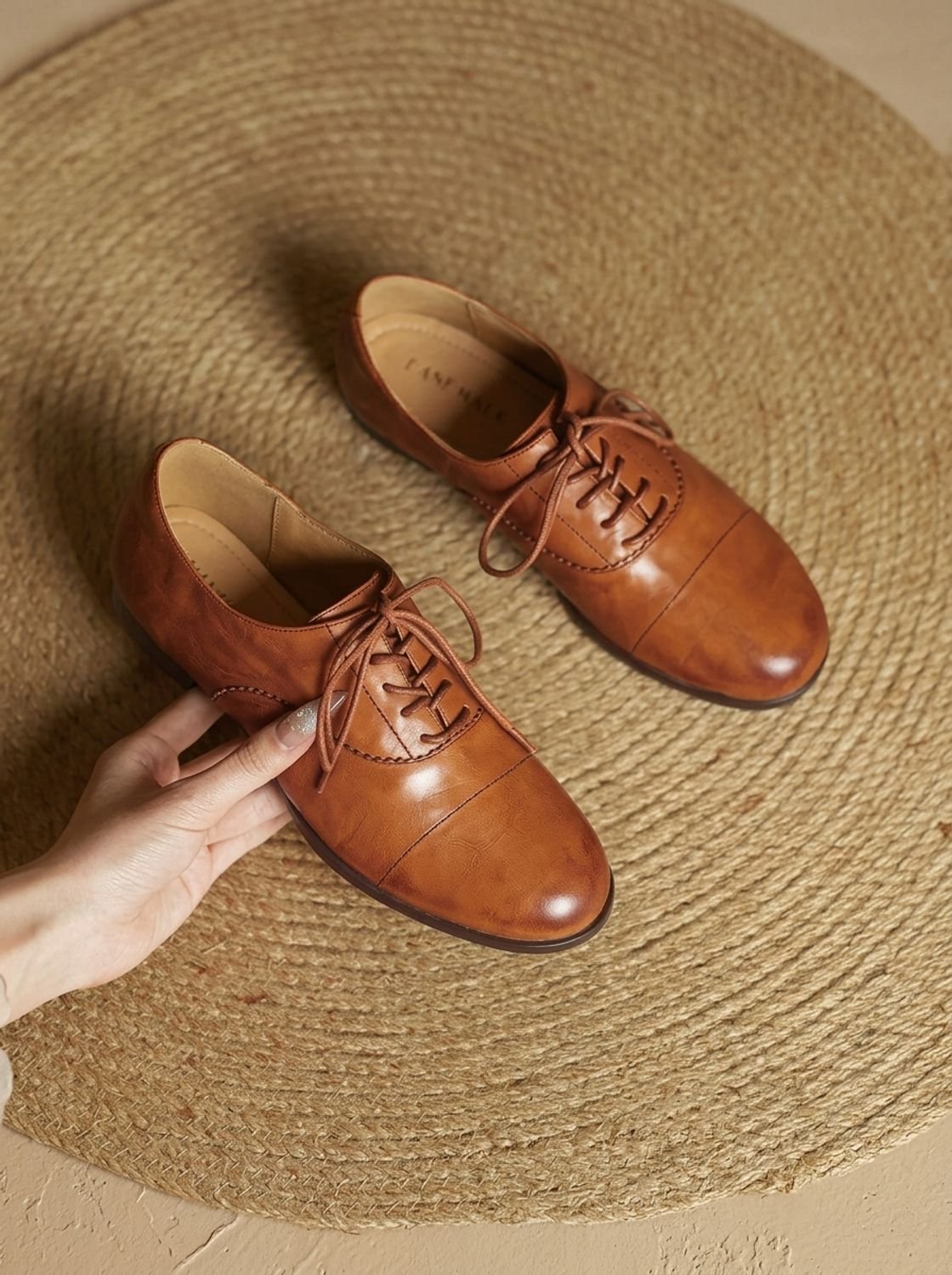 Emma | Women's Leather Lace-Up Cap Toe Oxford Flat Shoes