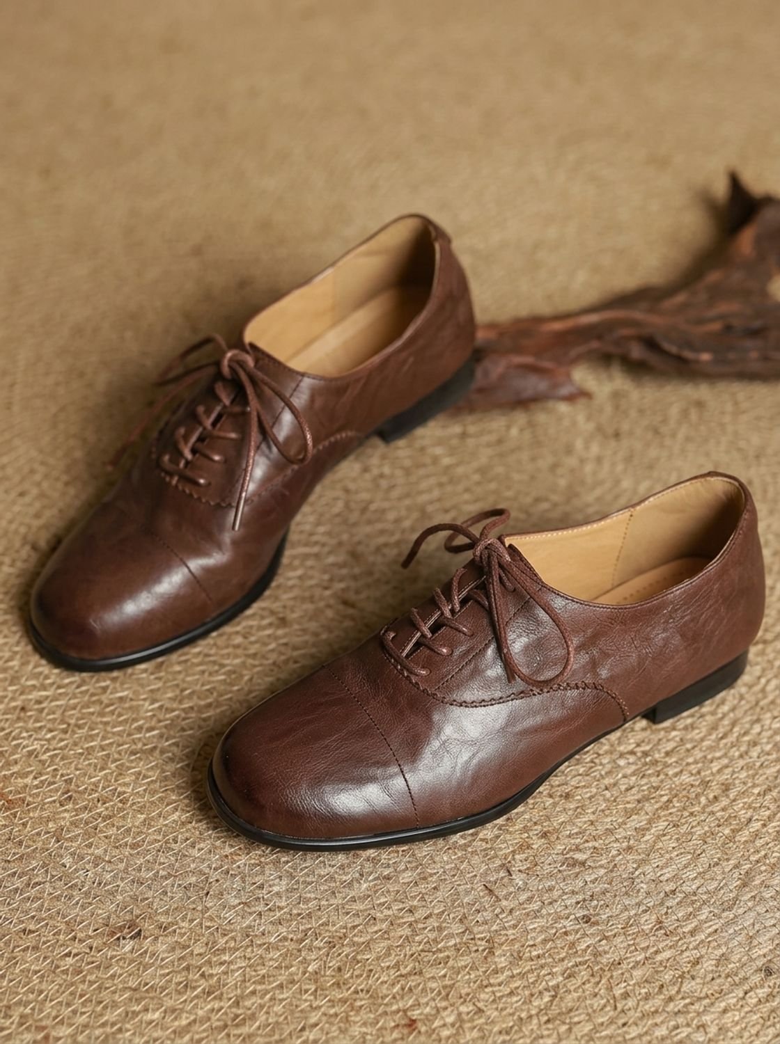 Emma | Women's Leather Lace-Up Cap Toe Oxford Flat Shoes