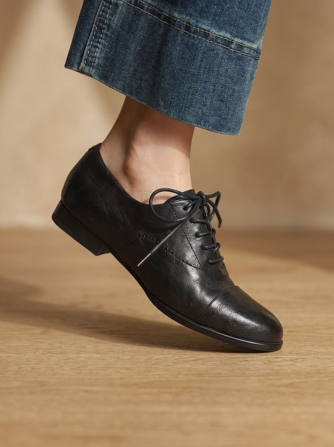 Emma | Women's Leather Lace-Up Cap Toe Oxford Flat Shoes