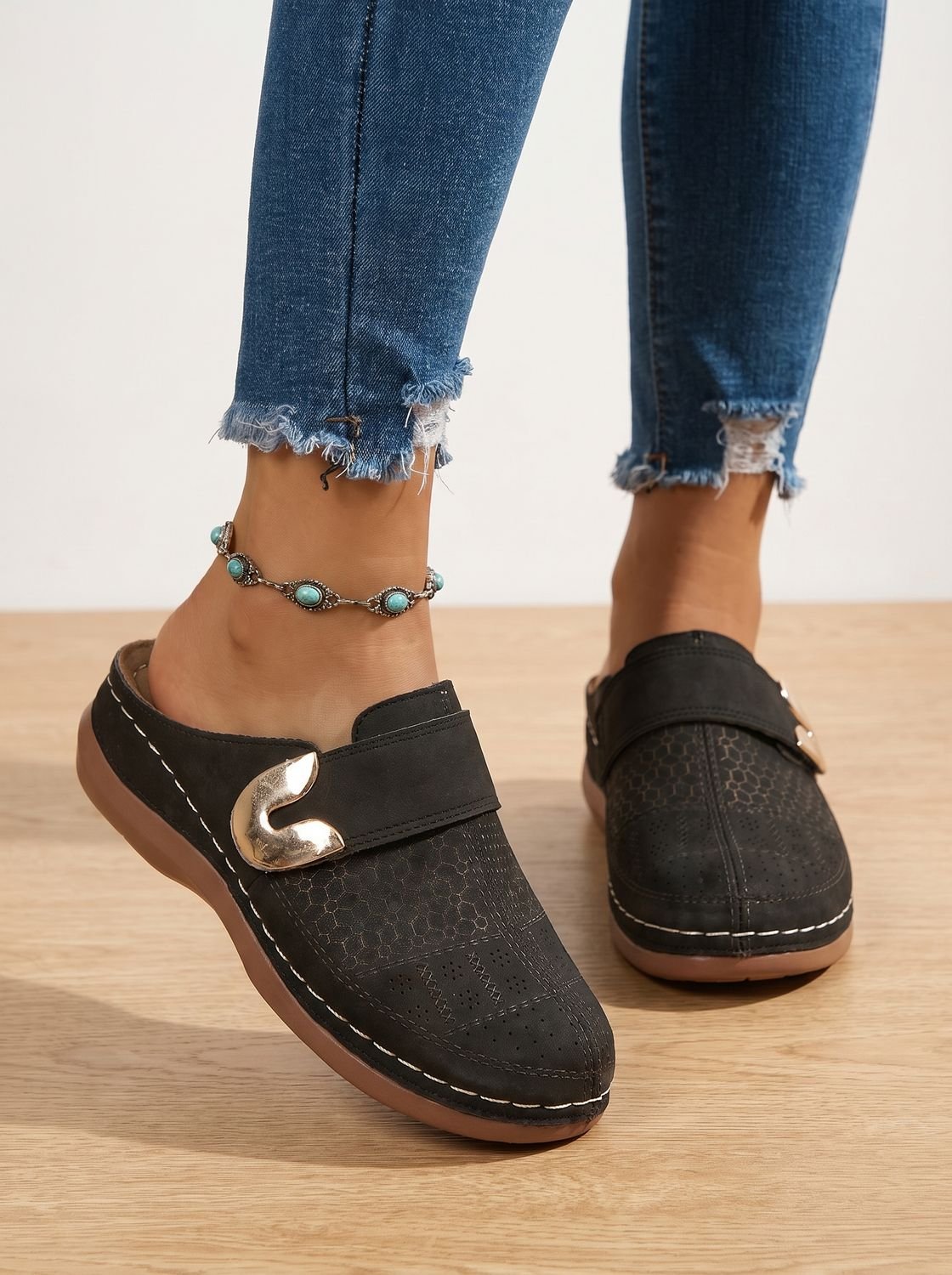 Emma | Women's Orthopedic Velcro Slip-On Mule Clogs Honeycomb Texture