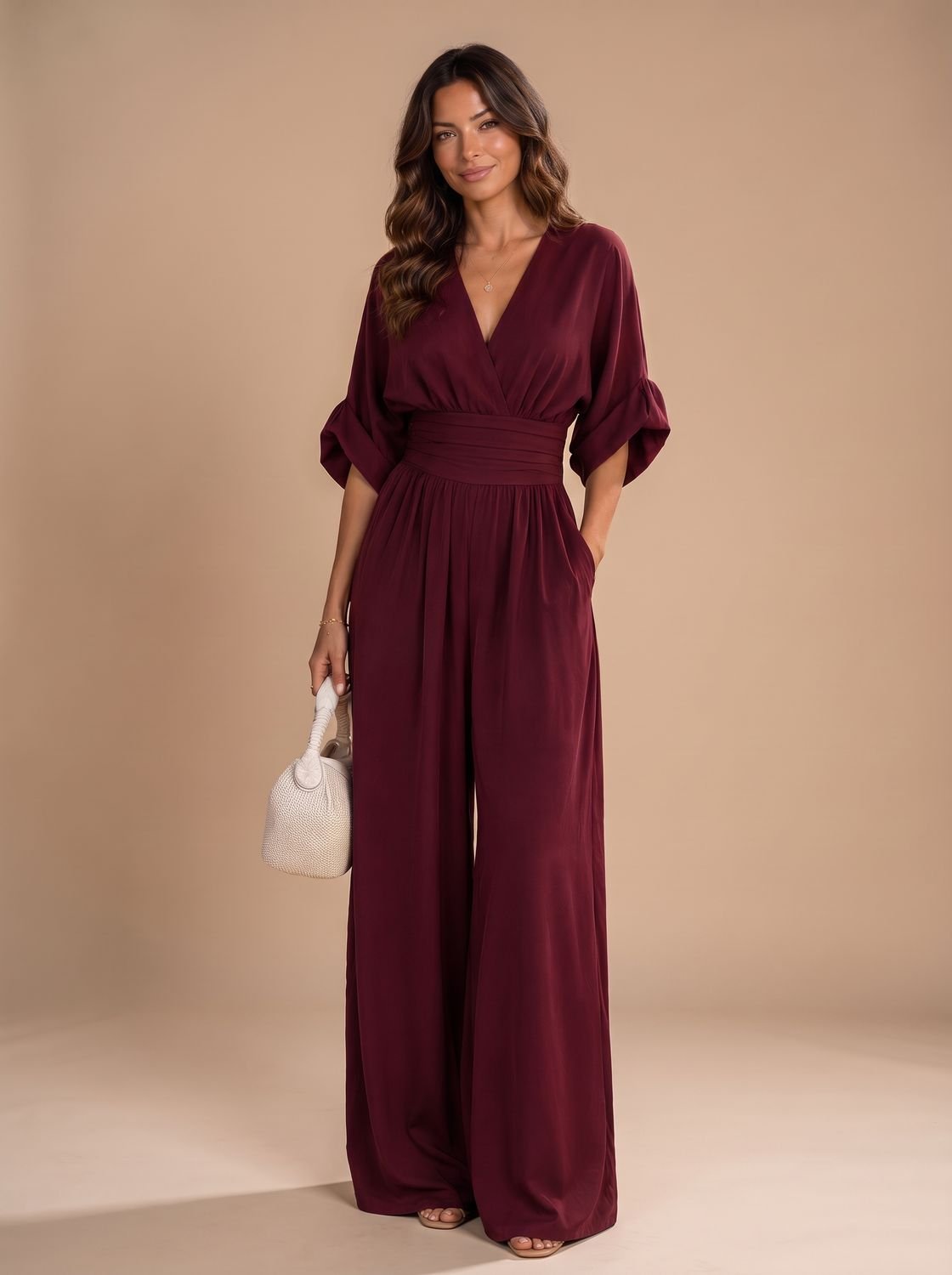 Emma | Women's Retro V-Neck Wide-Leg Jumpsuit