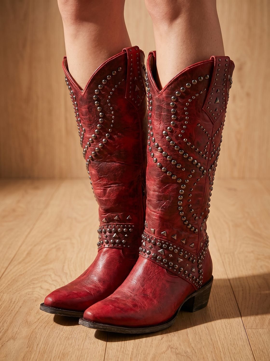 Emma | Women's Studded Knee-High Orthopedic Cowboy Boots Pointed Toe