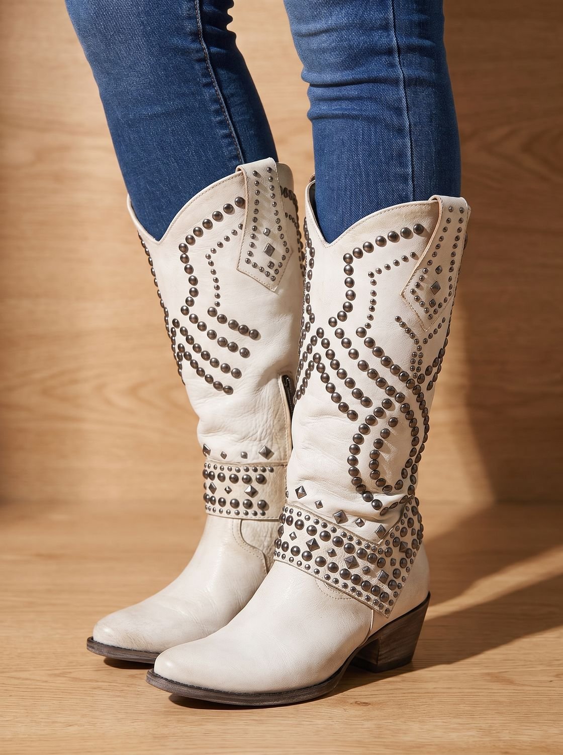 Emma | Women's Studded Knee-High Orthopedic Cowboy Boots Pointed Toe