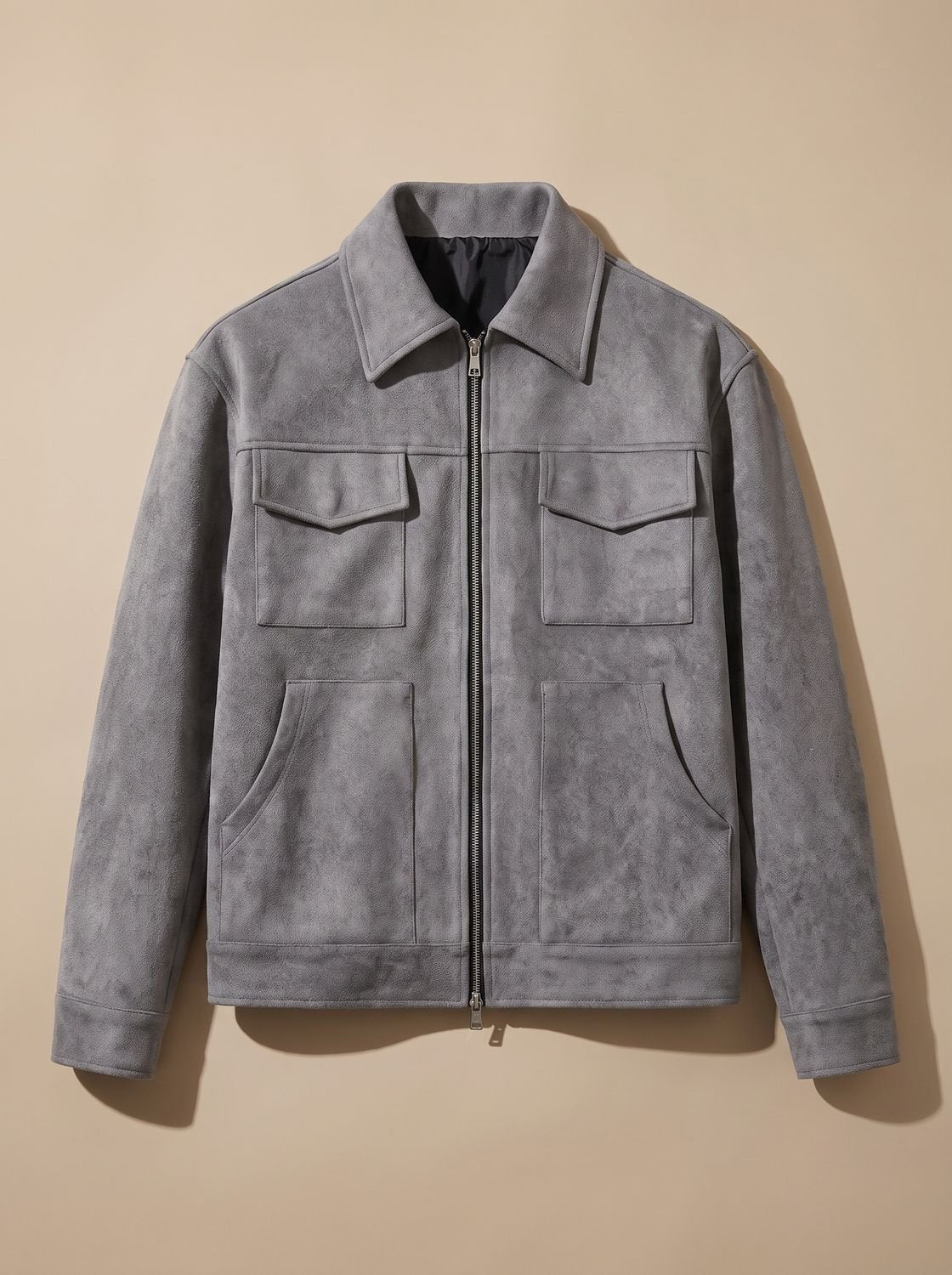 Ethan | Men's Suede Full-Zip Trucker Jacket Shirt Collar