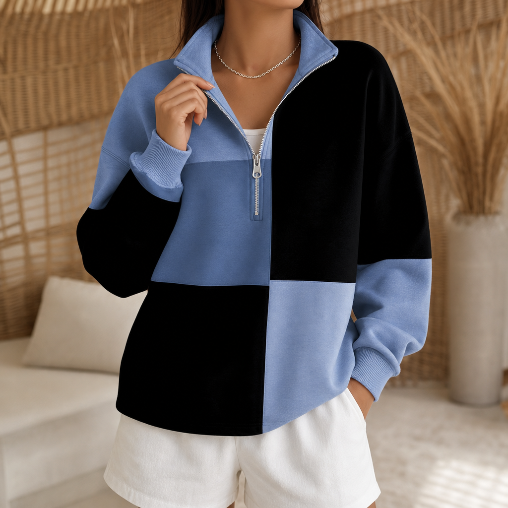 Evangeline | Women's Sweatshirt with Half-Zip and Paneled Design