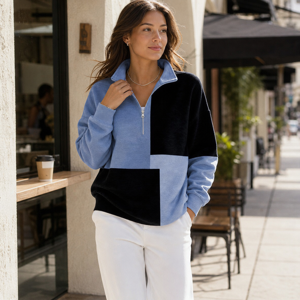 Evangeline | Women's Sweatshirt with Half-Zip and Paneled Design