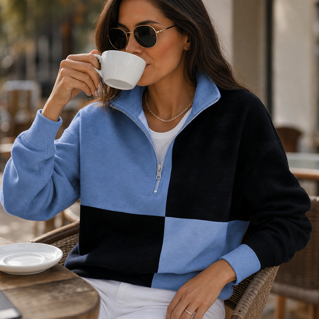 Evangeline | Women's Sweatshirt with Half-Zip and Paneled Design