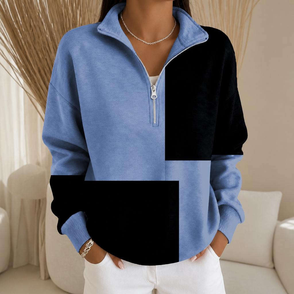 Evangeline | Women's Sweatshirt with Half-Zip and Paneled Design