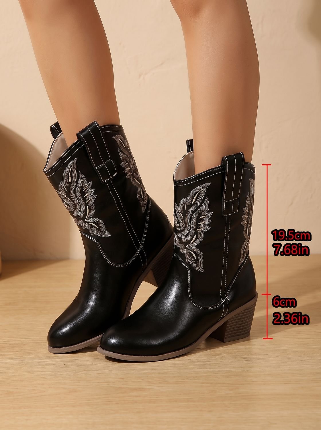 Evelyn | Women's Embroidered Western Cowboy Mid-Calf Block Heel Boots