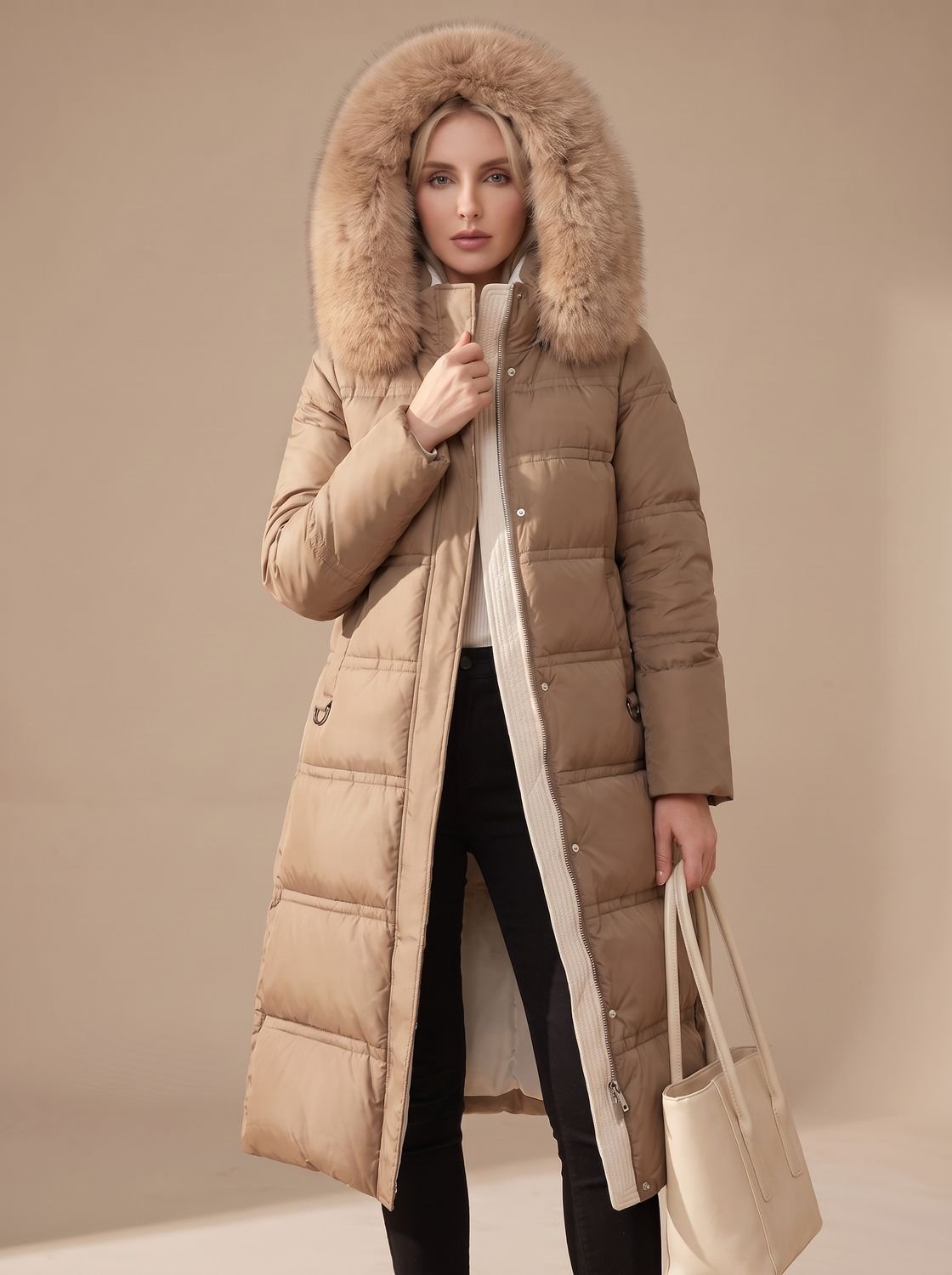 Evelyn | Women's Luxury Long Puffer Parka Fur-Hood Winter Coat