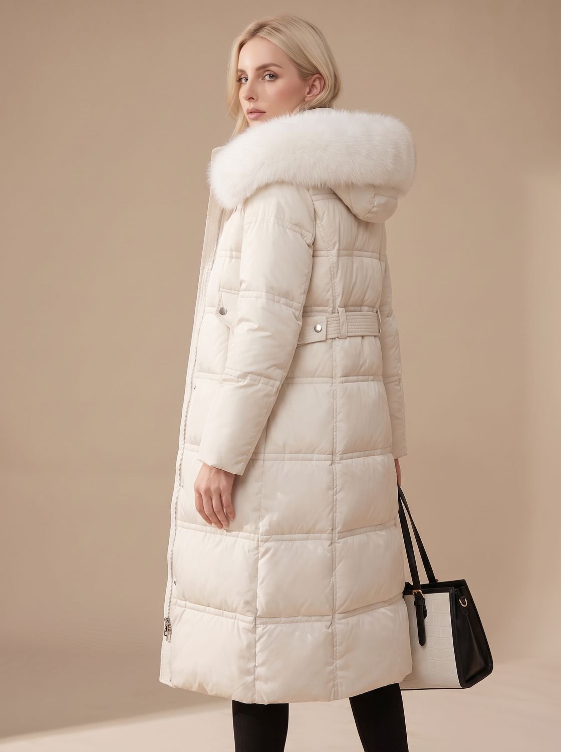 Evelyn | Women's Luxury Long Puffer Parka Fur-Hood Winter Coat