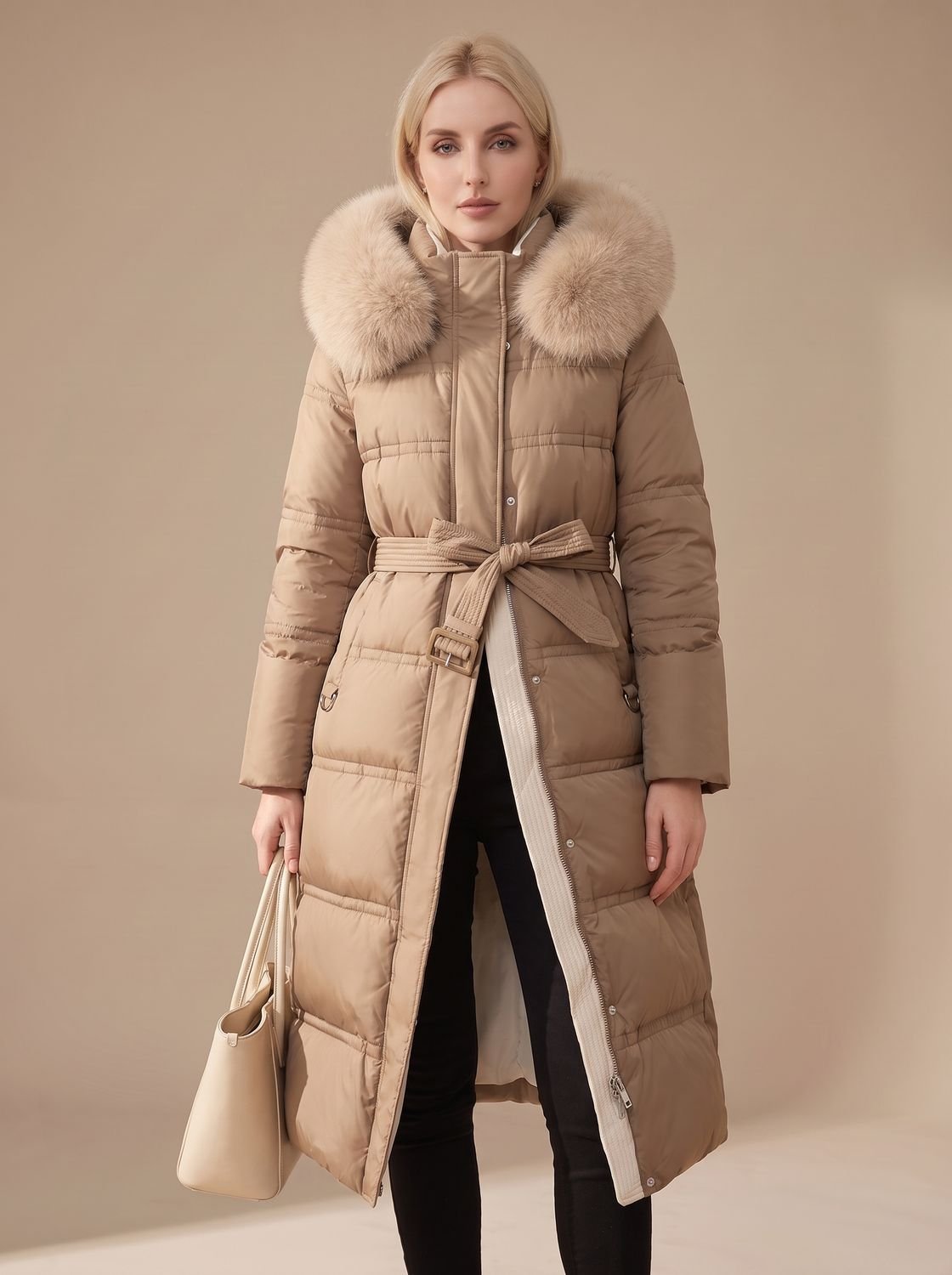 Evelyn | Women's Luxury Long Puffer Parka Fur-Hood Winter Coat