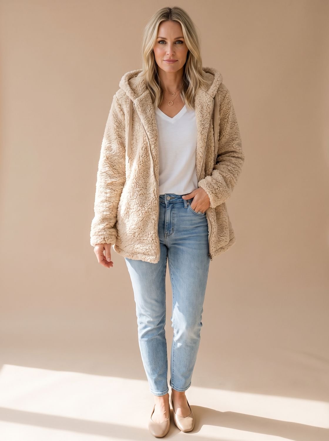 Evelyn | Women's Oversized Hooded Teddy Fleece Zip-Up Coat