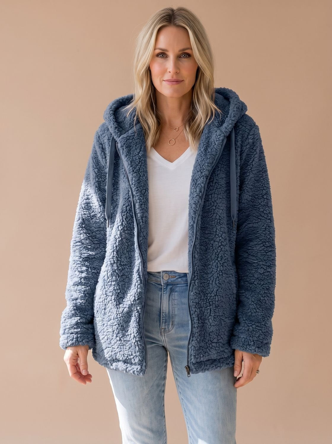 Evelyn | Women's Oversized Hooded Teddy Fleece Zip-Up Coat