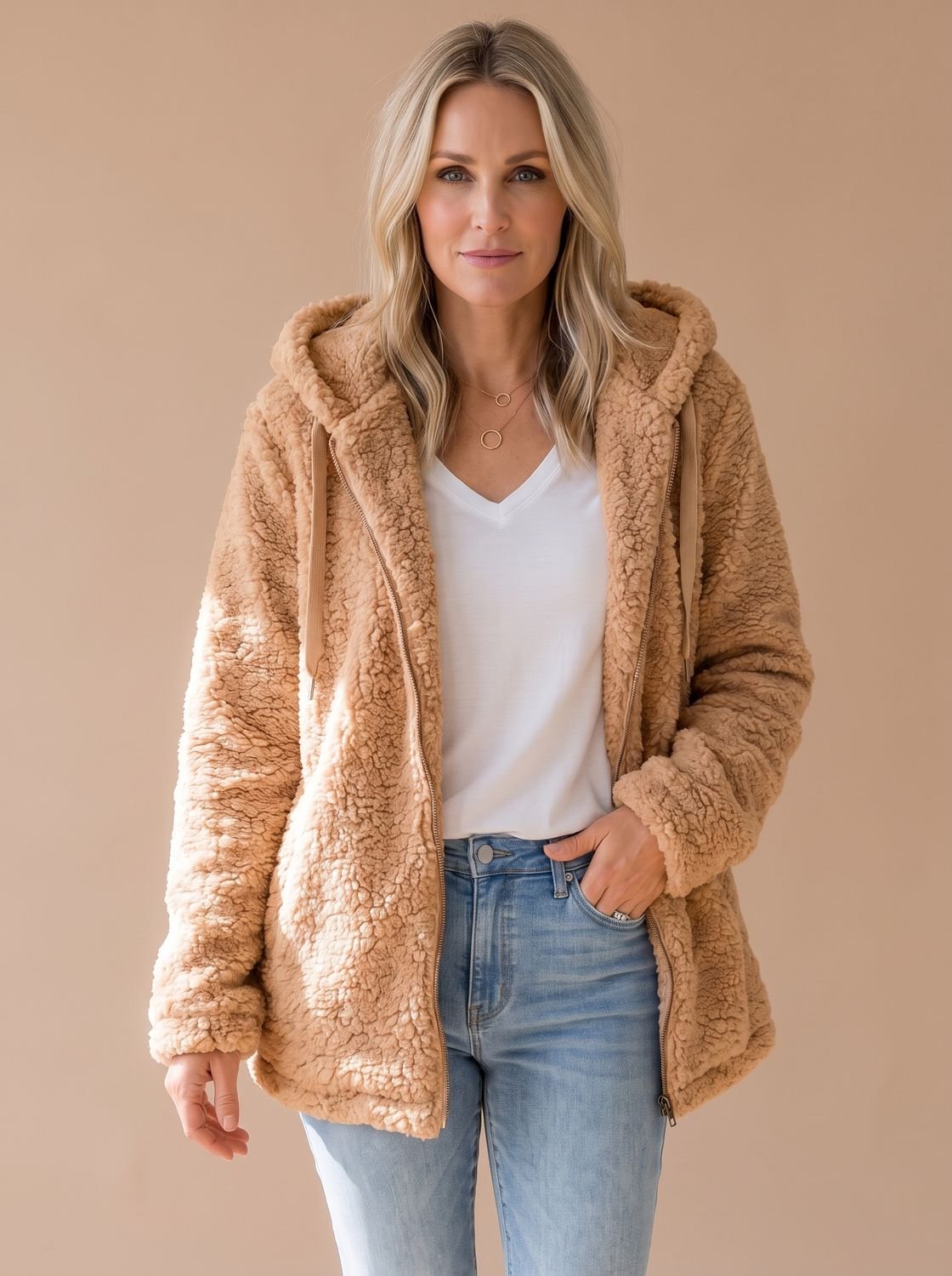 Evelyn | Women's Oversized Hooded Teddy Fleece Zip-Up Coat