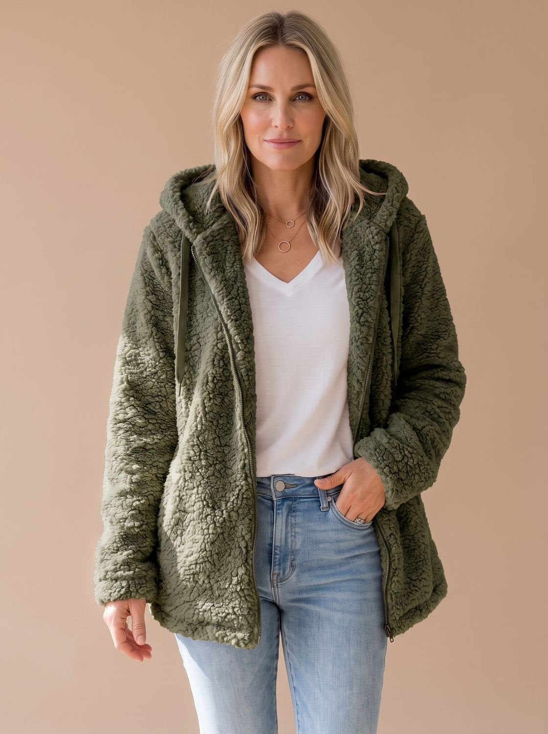 Evelyn | Women's Oversized Hooded Teddy Fleece Zip-Up Coat