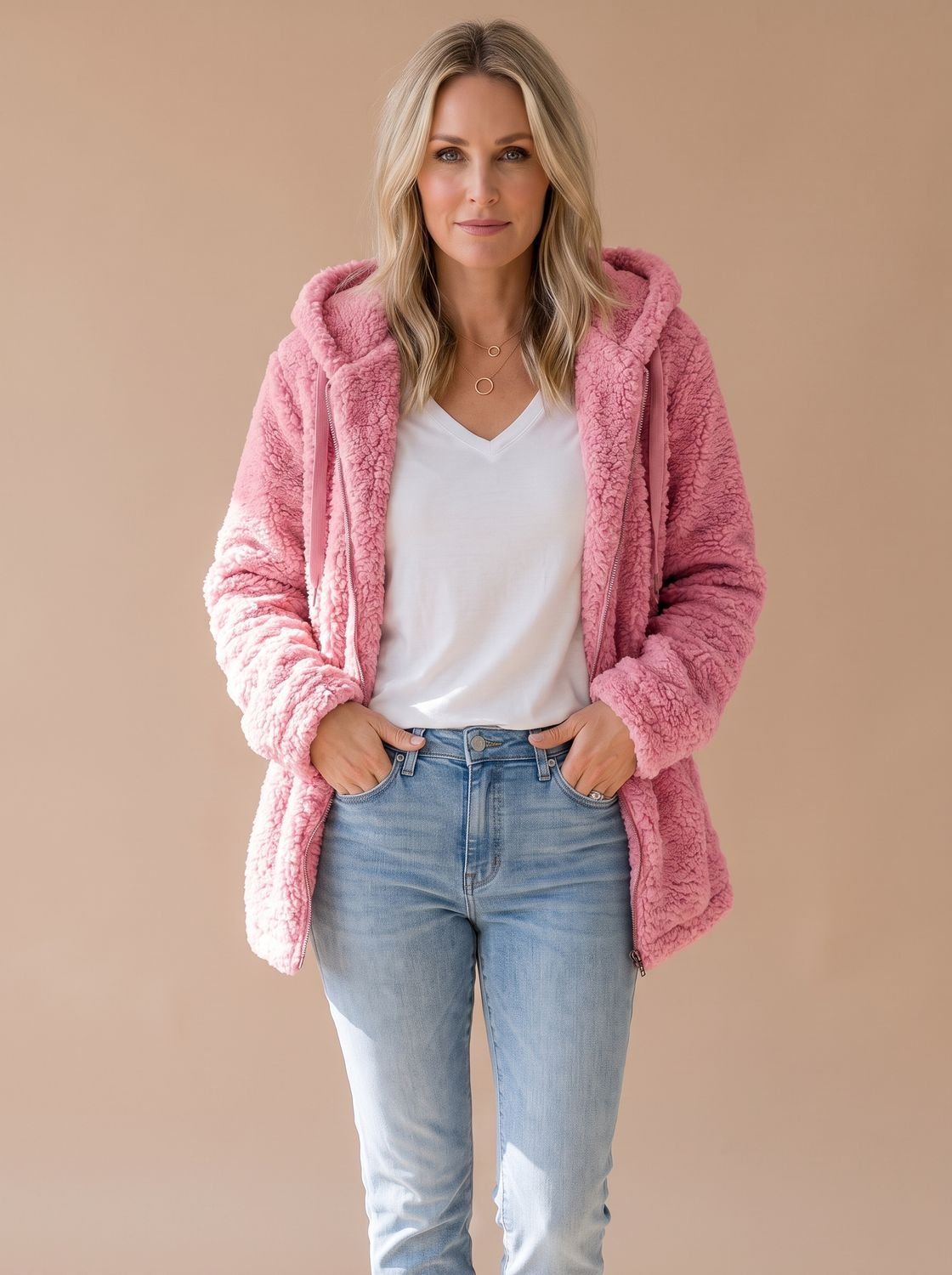 Evelyn | Women's Oversized Hooded Teddy Fleece Zip-Up Coat