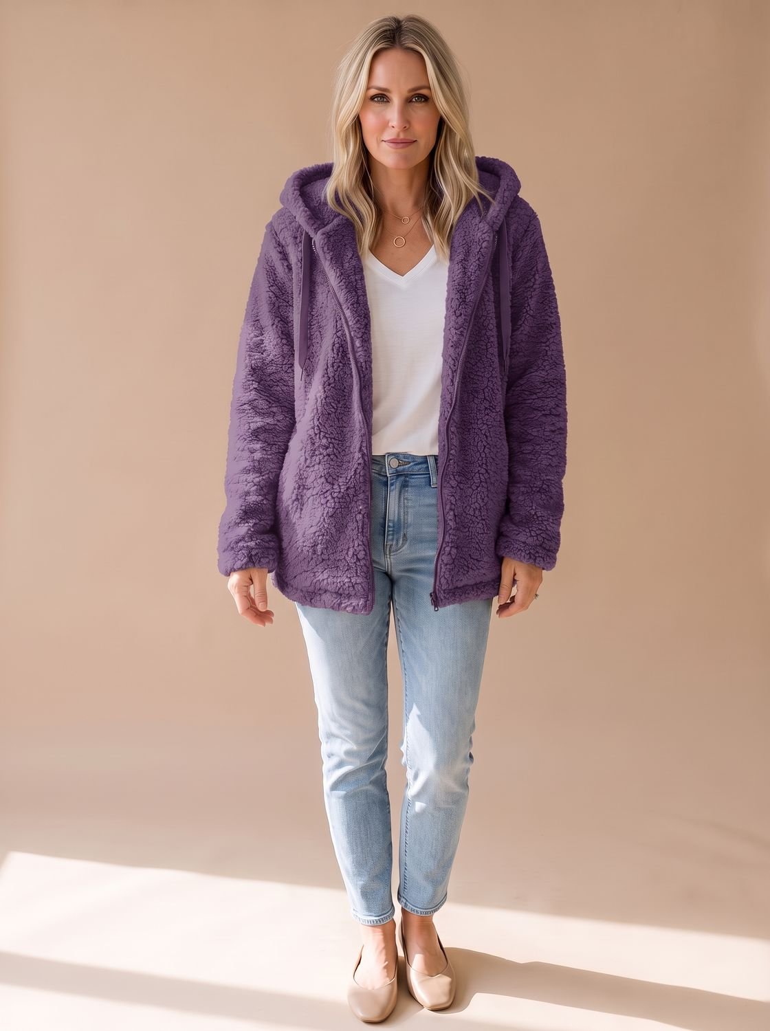 Evelyn | Women's Oversized Hooded Teddy Fleece Zip-Up Coat
