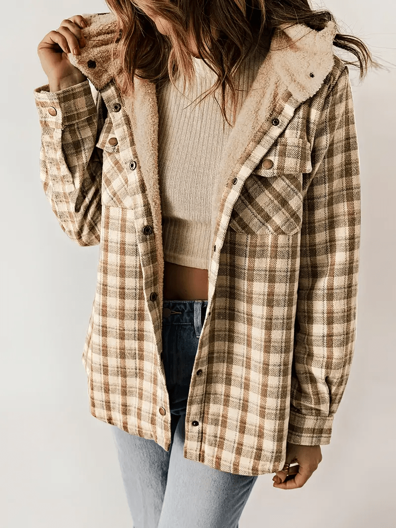 Everlee | Women's Plaid Sherpa Collar Button Down Shacket