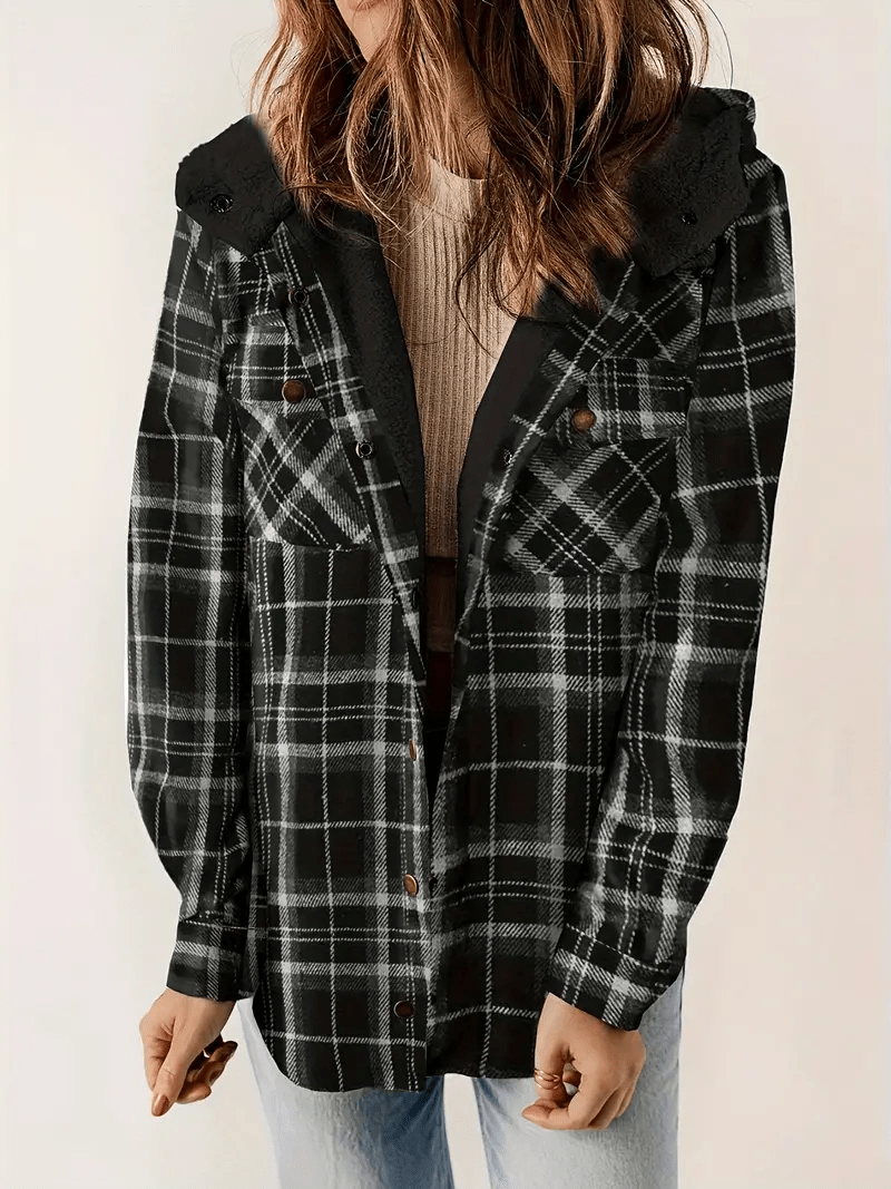 Everlee | Women's Plaid Sherpa Collar Button Down Shacket