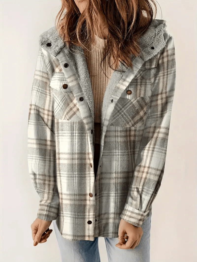 Everlee | Women's Plaid Sherpa Collar Button Down Shacket