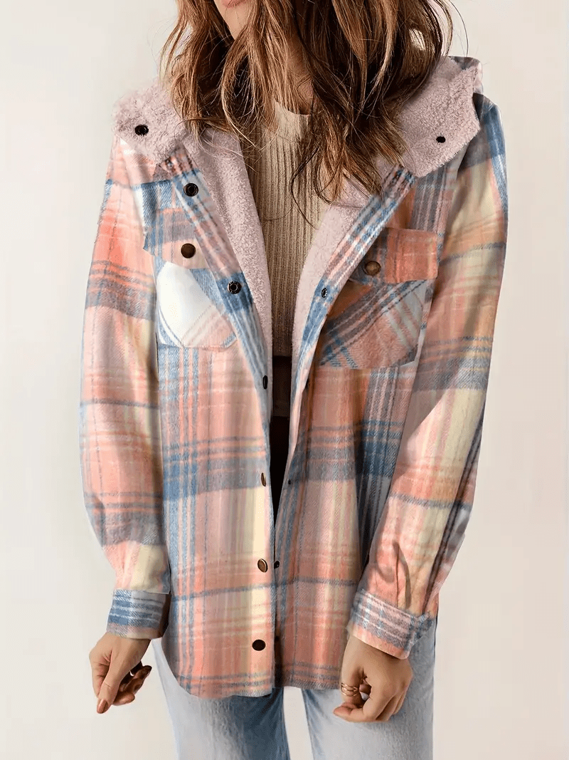Everlee | Women's Plaid Sherpa Collar Button Down Shacket