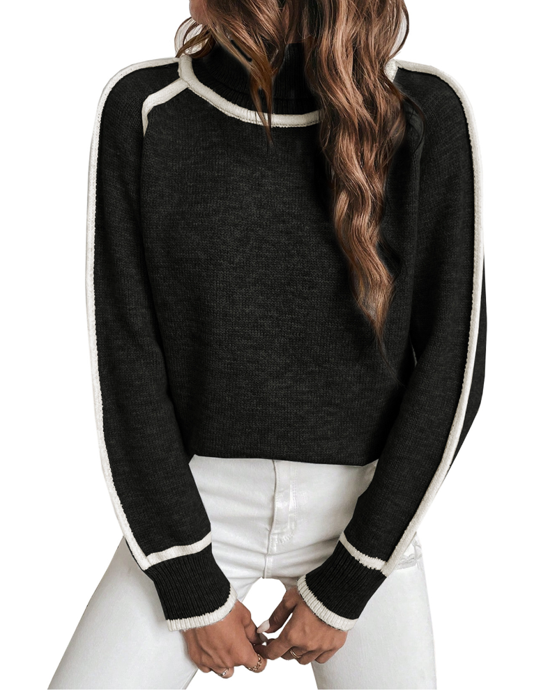 Everly | Women's Contrast Trim Turtleneck Sweater