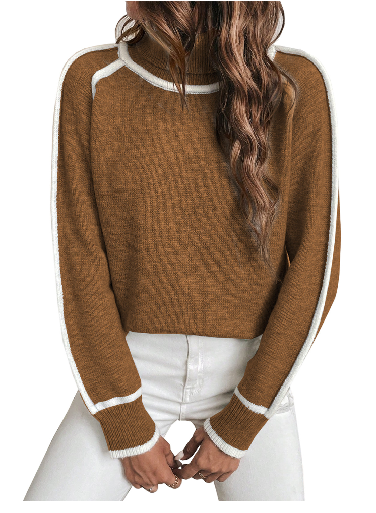 Everly | Women's Contrast Trim Turtleneck Sweater