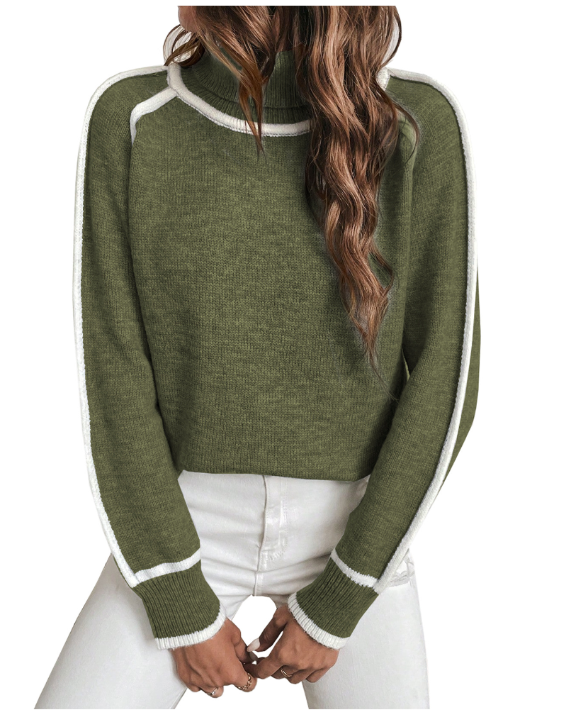 Everly | Women's Contrast Trim Turtleneck Sweater