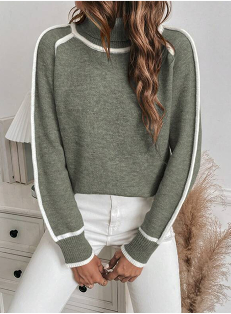 Everly | Women's Contrast Trim Turtleneck Sweater