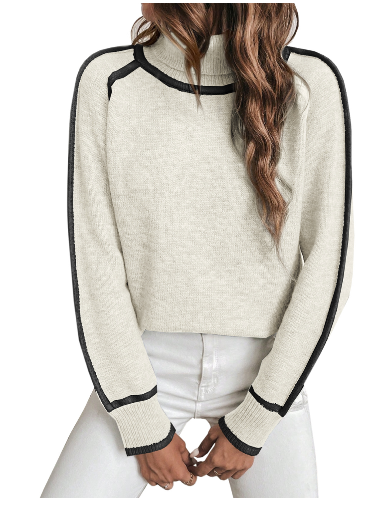 Everly | Women's Contrast Trim Turtleneck Sweater