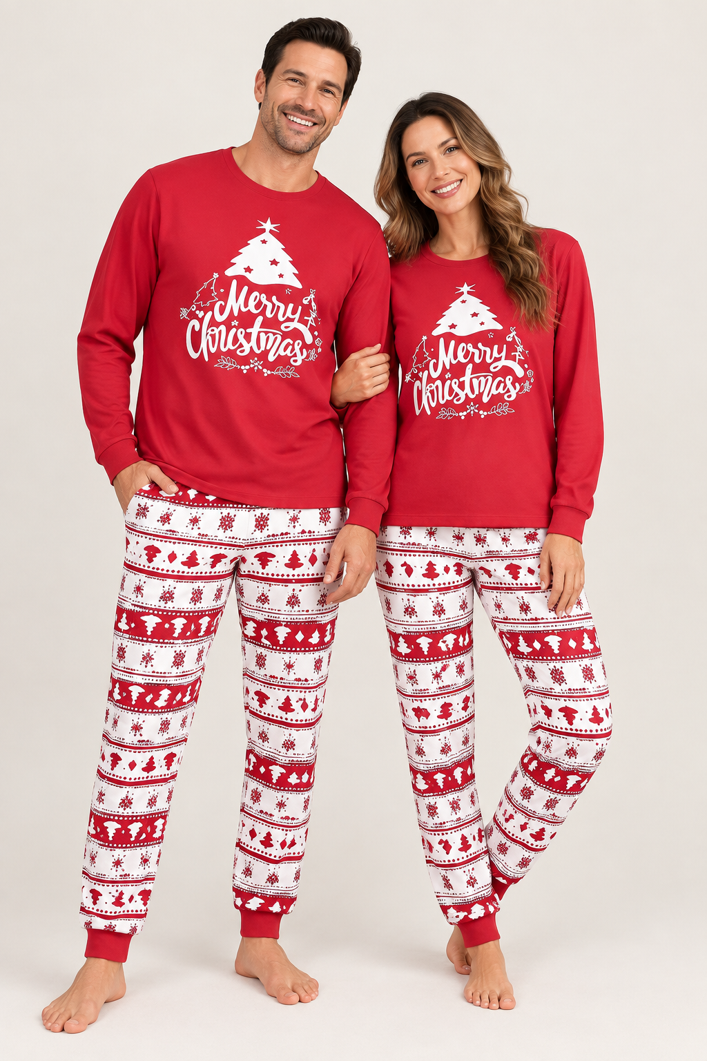Family Christmas Pajama Set with Matching Green and Red Options