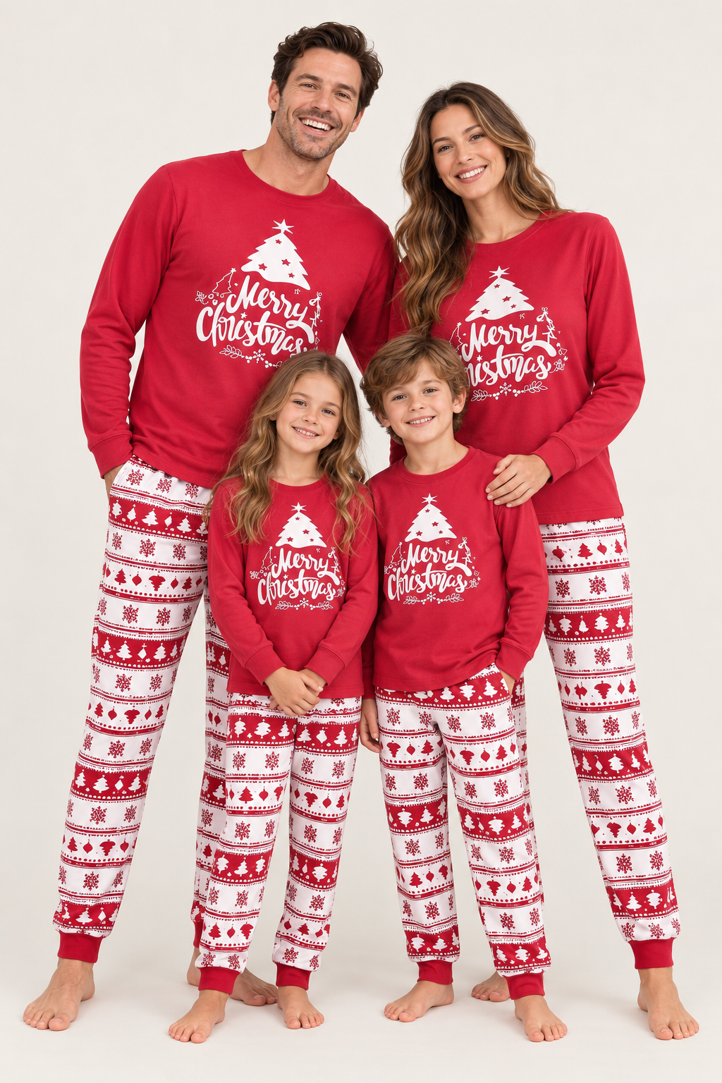 Family Christmas Pajamas, Matching Sets in Green and Red