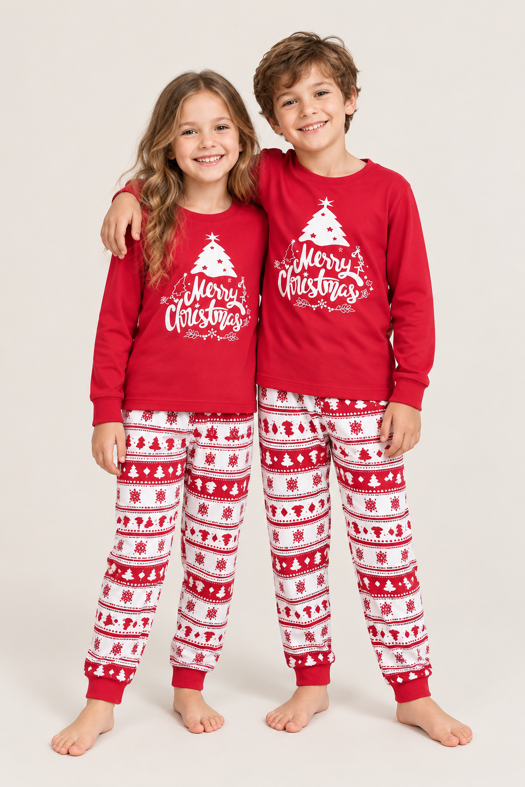 Family Christmas Pajamas, Matching Sets in Green and Red