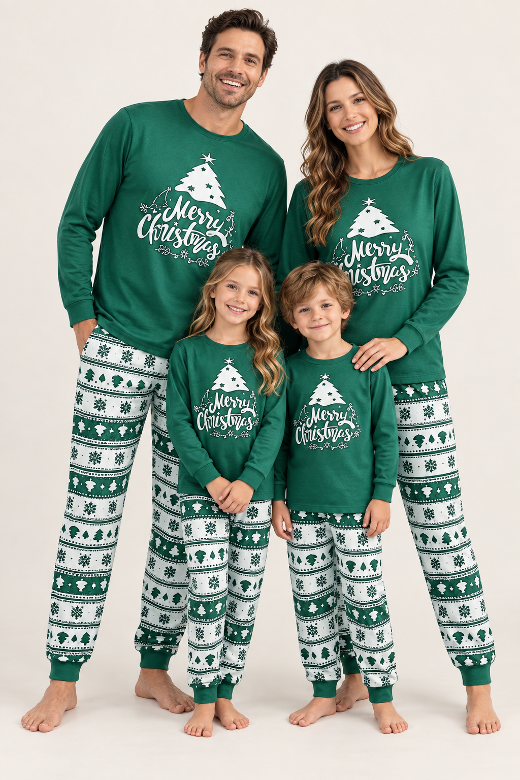 Family Christmas Pajamas, Matching Sets in Green and Red