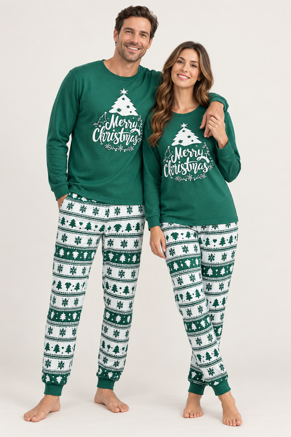 Family Christmas Pajamas, Matching Sets in Green and Red