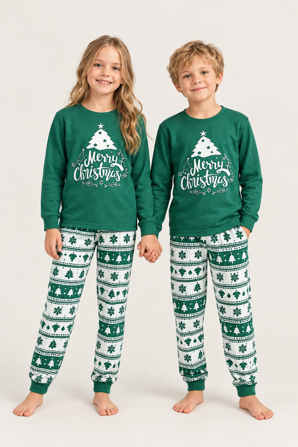 Family Christmas Pajamas, Matching Sets in Green and Red