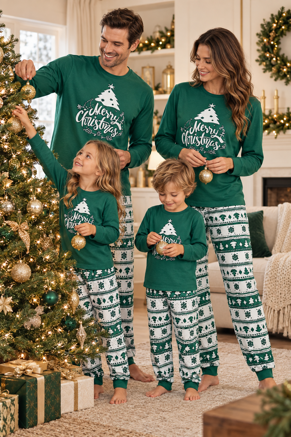 Family Christmas Pajamas, Matching Sets in Green and Red
