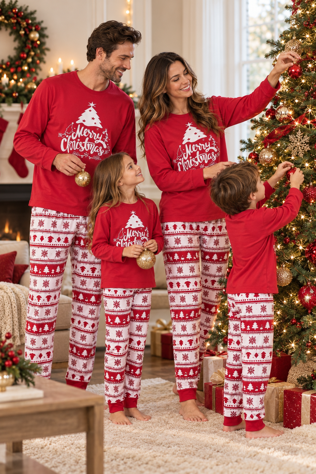Family Christmas Pajamas, Matching Sets in Green and Red