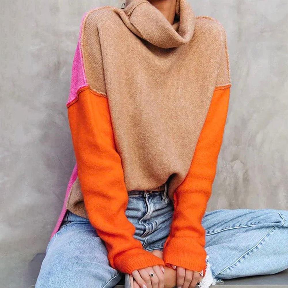 Fiora | Women's Color Block Turtleneck Sweater