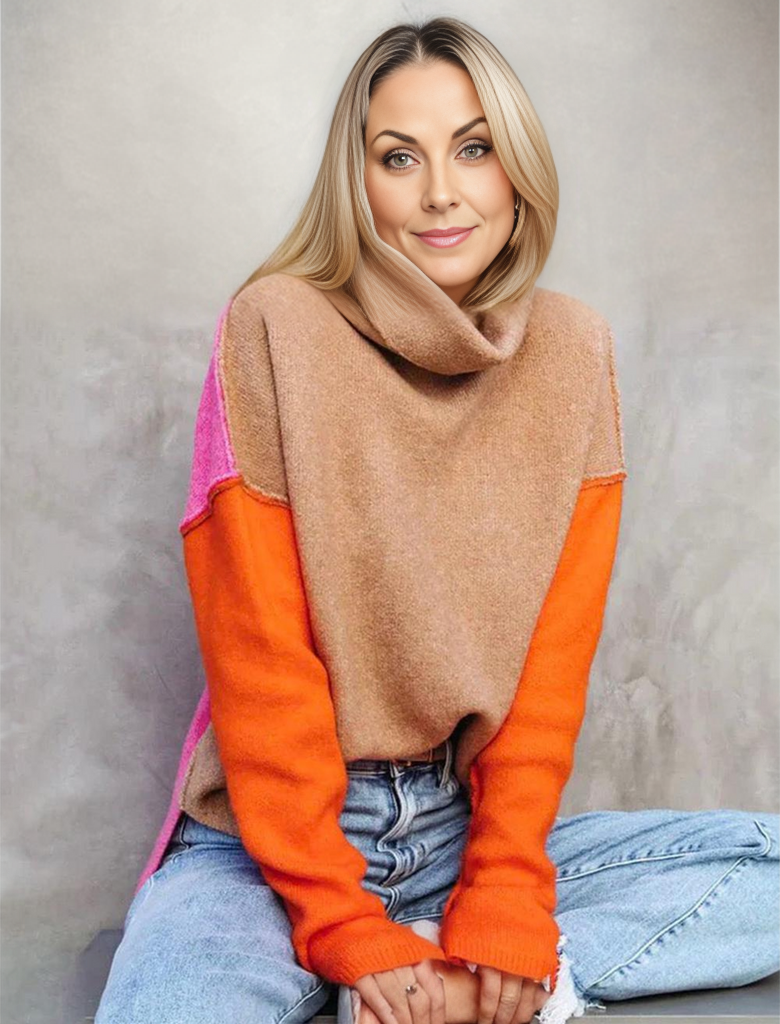 Fiora | Women's Color Block Turtleneck Sweater