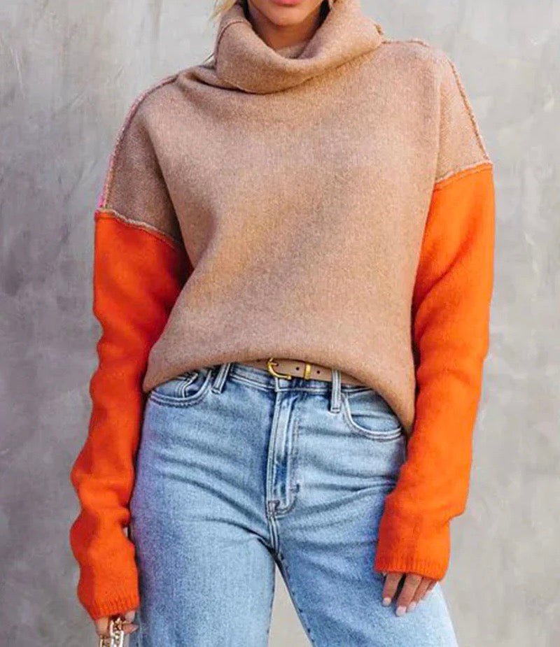 Fiora | Women's Color Block Turtleneck Sweater