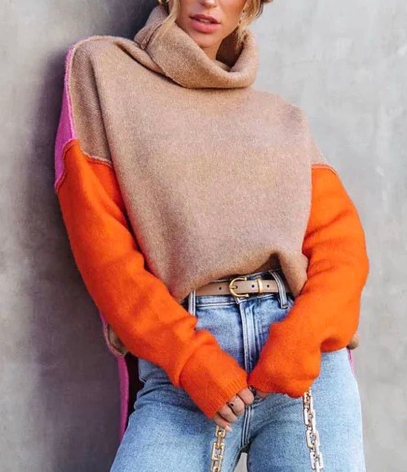 Fiora | Women's Color Block Turtleneck Sweater
