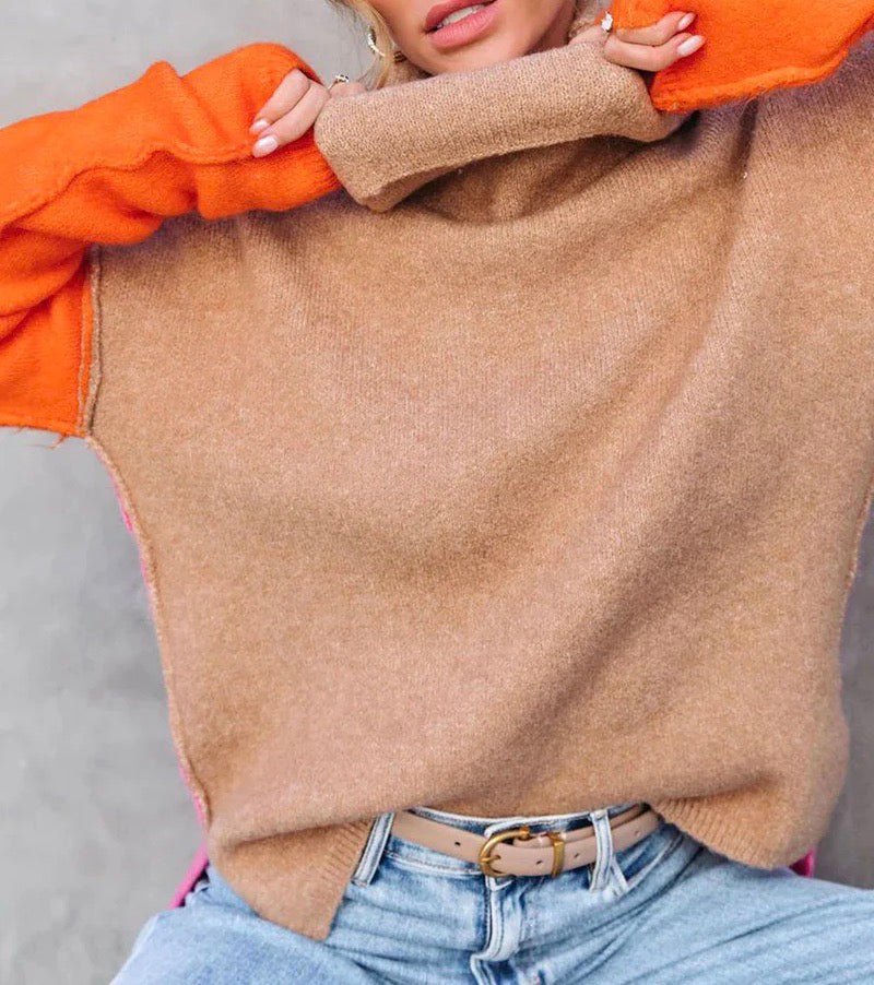 Fiora | Women's Color Block Turtleneck Sweater