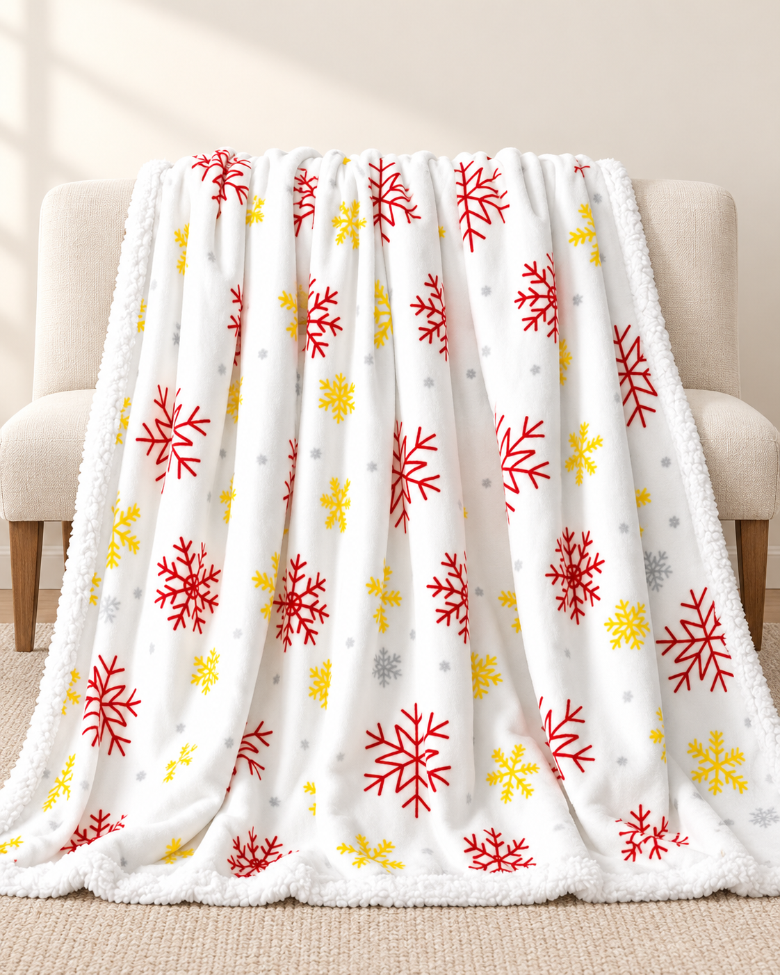 Fleece Christmas Blanket, Red and Green Knitted Stripe Gift