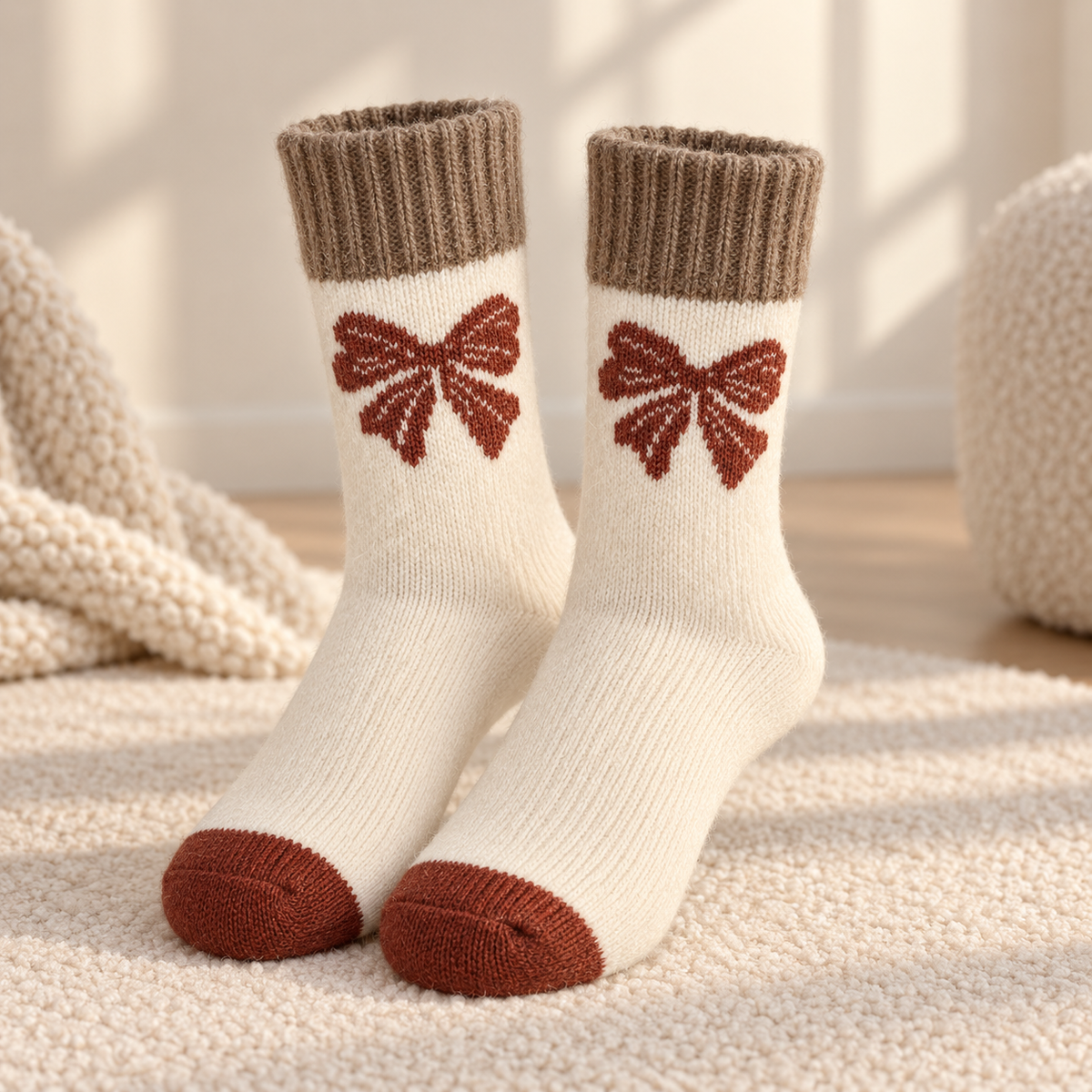 Fuzzy Socks for Women, Thick Terry Knit Winter Crew Socks
