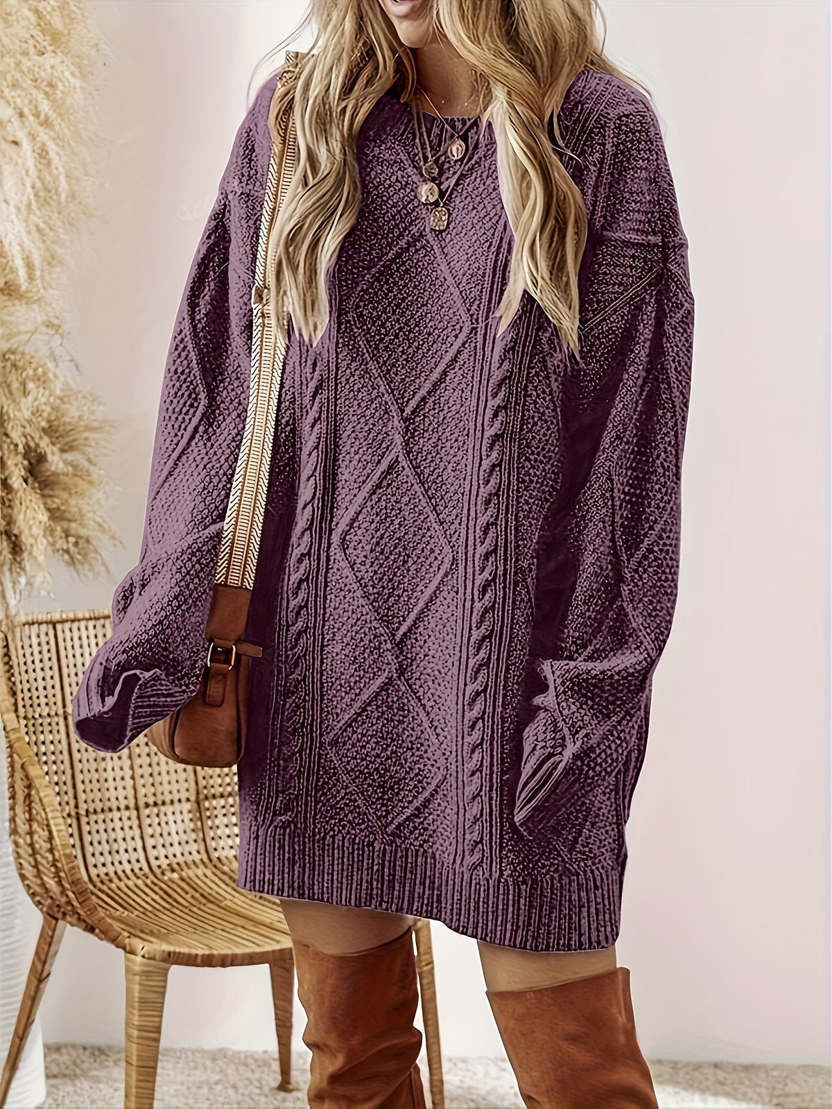 Georgette | Women's Cable-Knit Long Sleeve Sweater Dress