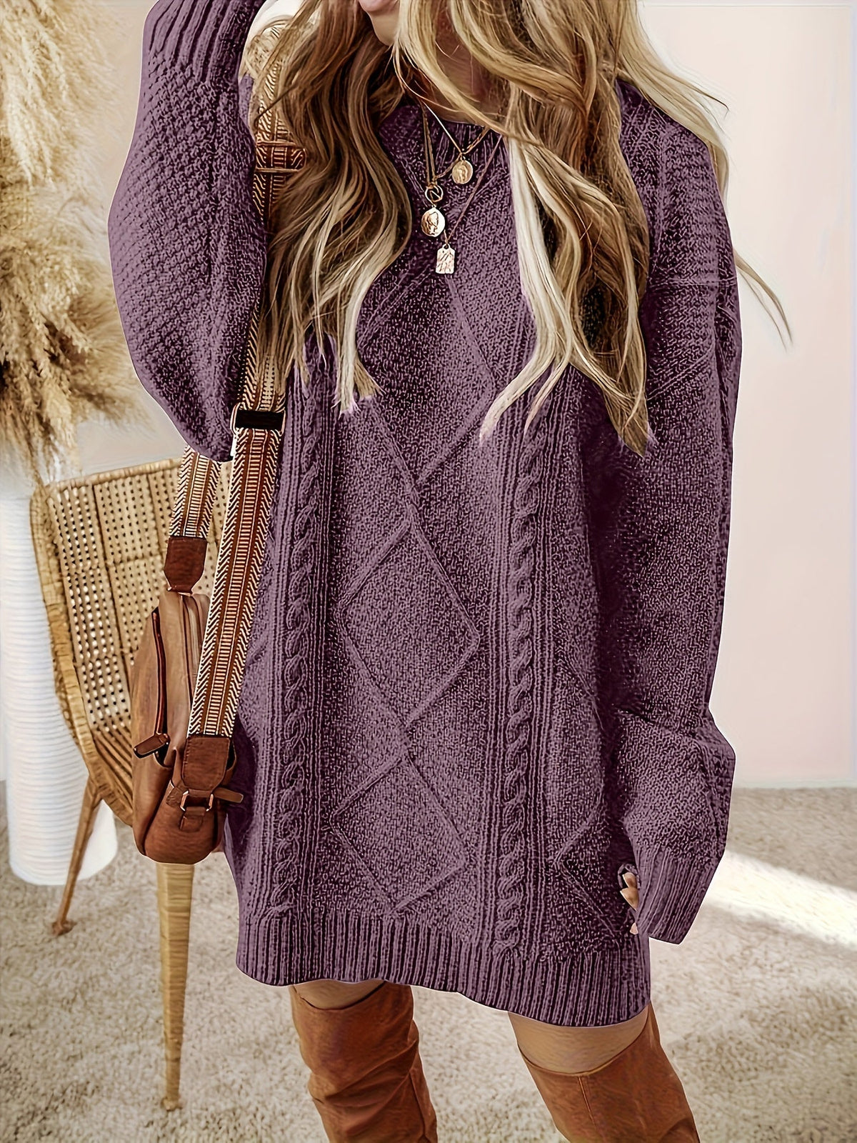Georgette | Women's Cable-Knit Long Sleeve Sweater Dress